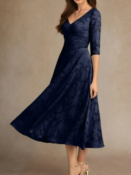 Azazie Dresses & Skirts - Azazie Durant  Dark Navy A-Line Pleated Floral Burnout Dress | Size 8